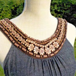 West 36 Dark Gray Denim Look Beaded Sleeveless Dress SZ Small